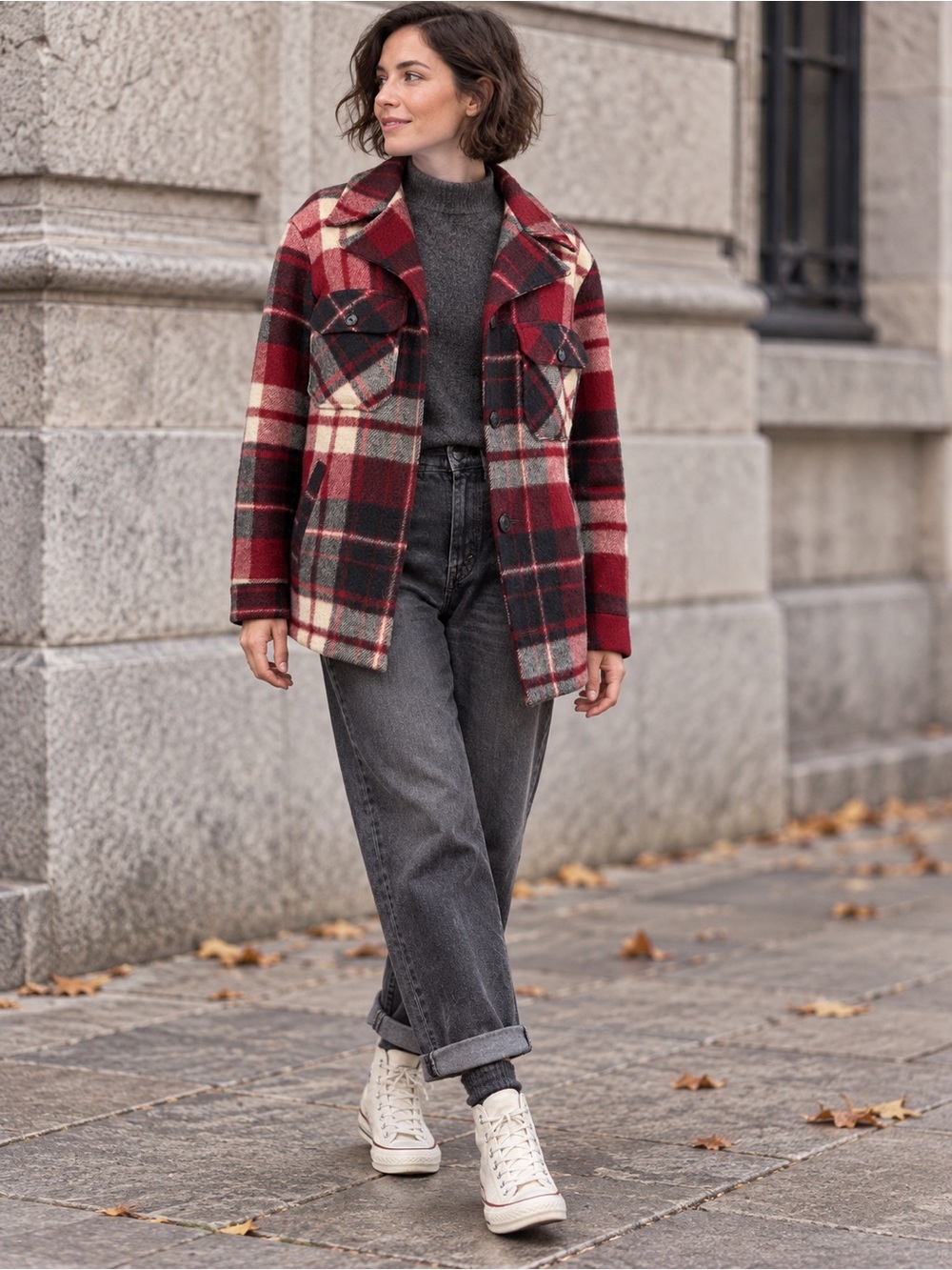 Woolrich Vintage Virgin Wool Plaid CPO Shirt Jacket Red Cream Charcoal Size Smal